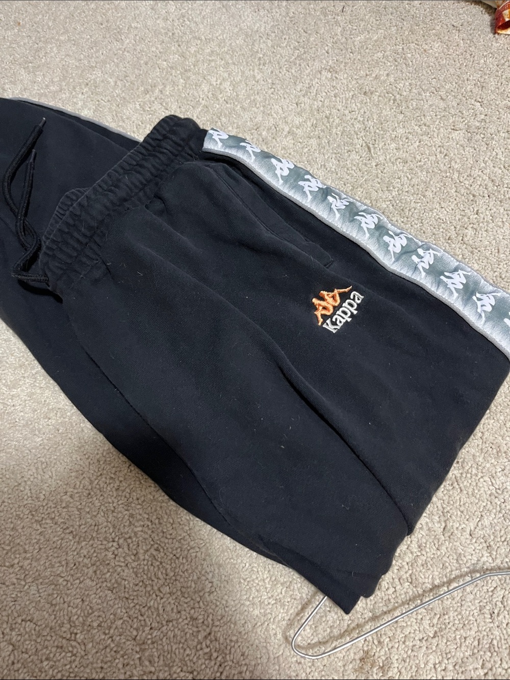Kappa Kids Black Sweatpants with Silver Side Tape and Orange Logo
